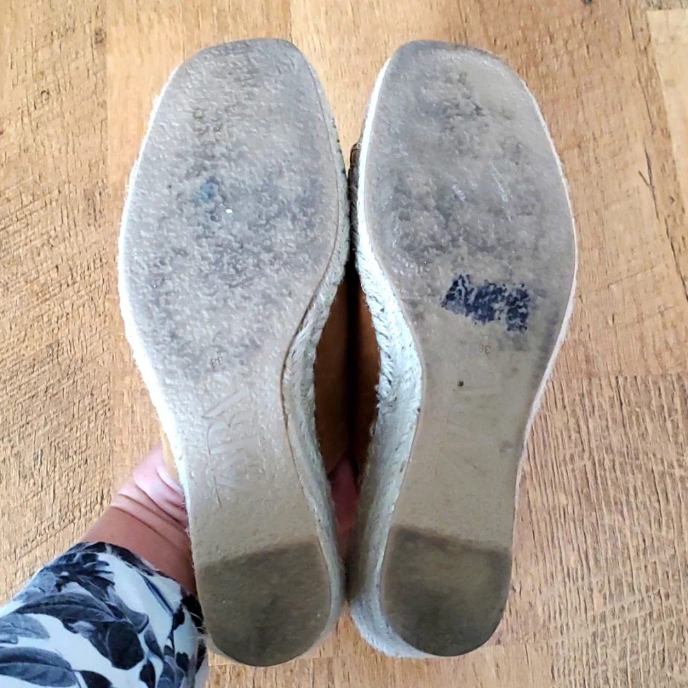 Zara camel brown suede wedge‎ sandals - Picture 7 of 8